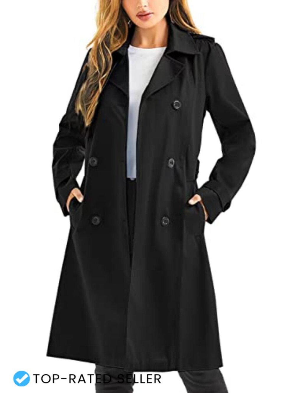 Waterproof Long Trench Coat Double Breasted Belted Windbreaker Removable Hood